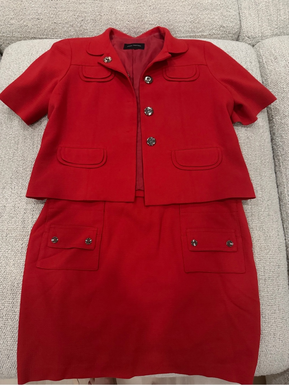 Pink Tartan Red Short Sleeve Jacket and Skirt Set